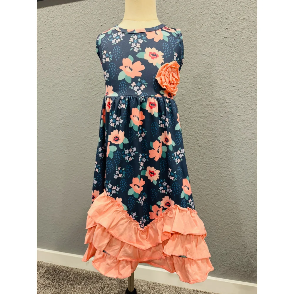 Wellington Designs Girls Navy & Pink Triple Ruffle Maxi Dress, Sz 0/3 - Picture 2 of 9